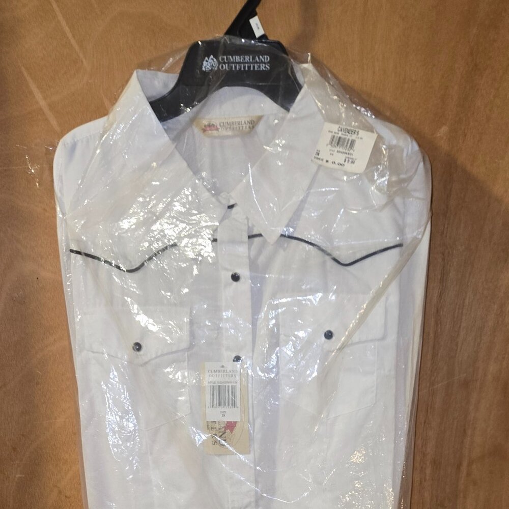 Cumberland Outfitters  WHITE  with Black Piping Long Sleeve Western shirt